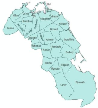 map of south shore boston